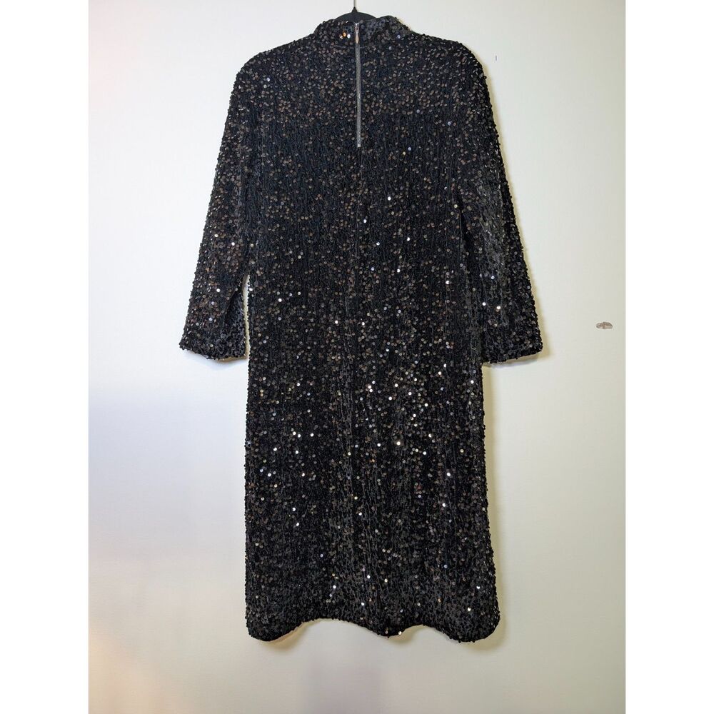 J. McLaughlin Leeza Sequin Dress XL Black Mock Neck 3/4 Sleeve NWT Quiet Luxury - Picture 4 of 11